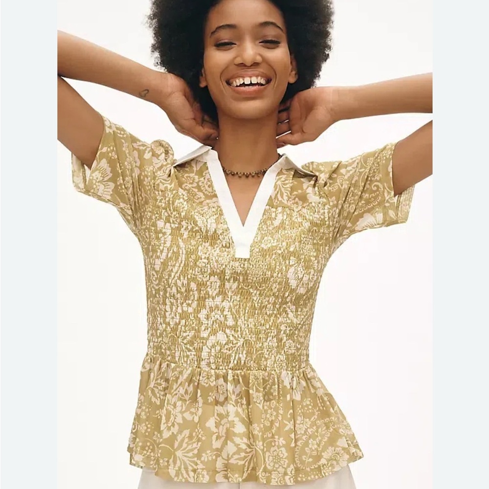 Maeve Short Sleeve Smocked Polo Blouse